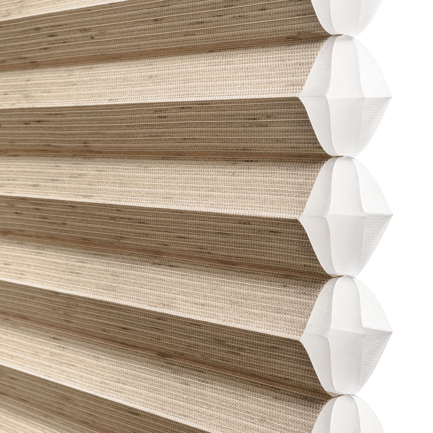 Close-up of Hunter Douglas Duette® Honeycomb Shades, providing thermal insulation.